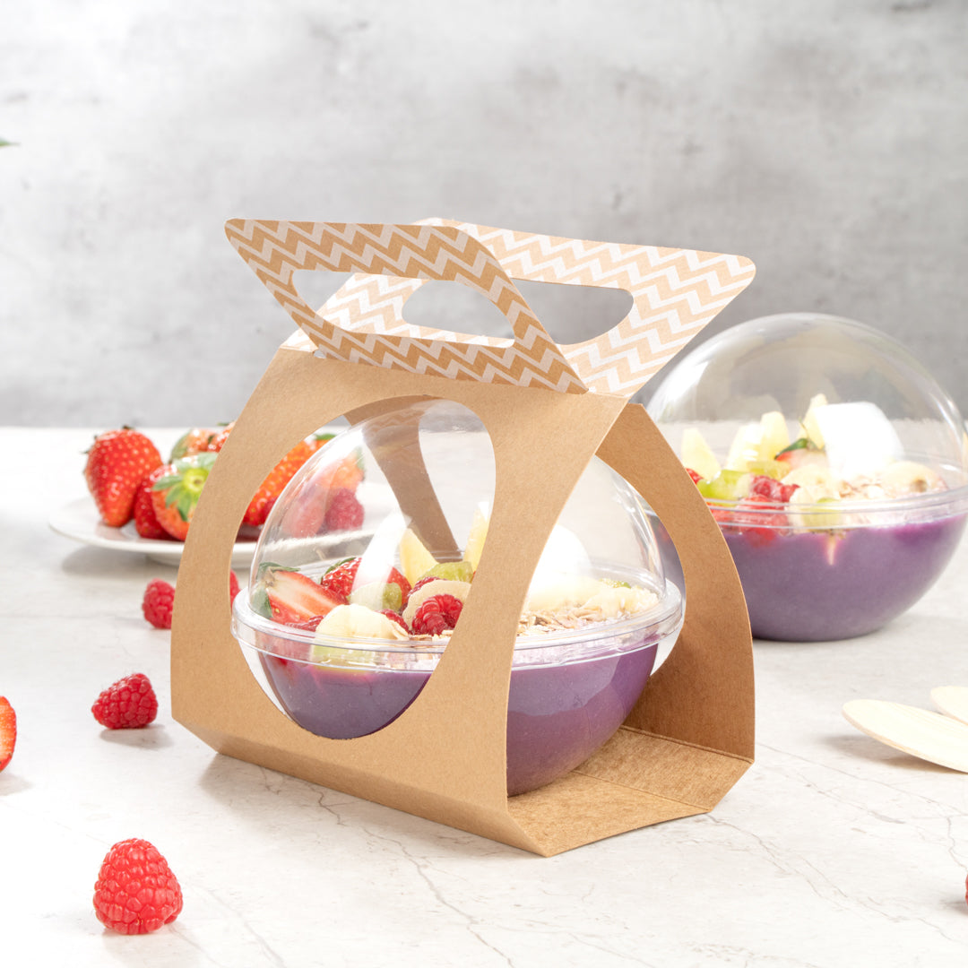 Thermo Tek Kraft Paper Sphere Salad Container Carrier - Fits 12 oz - 50 count box