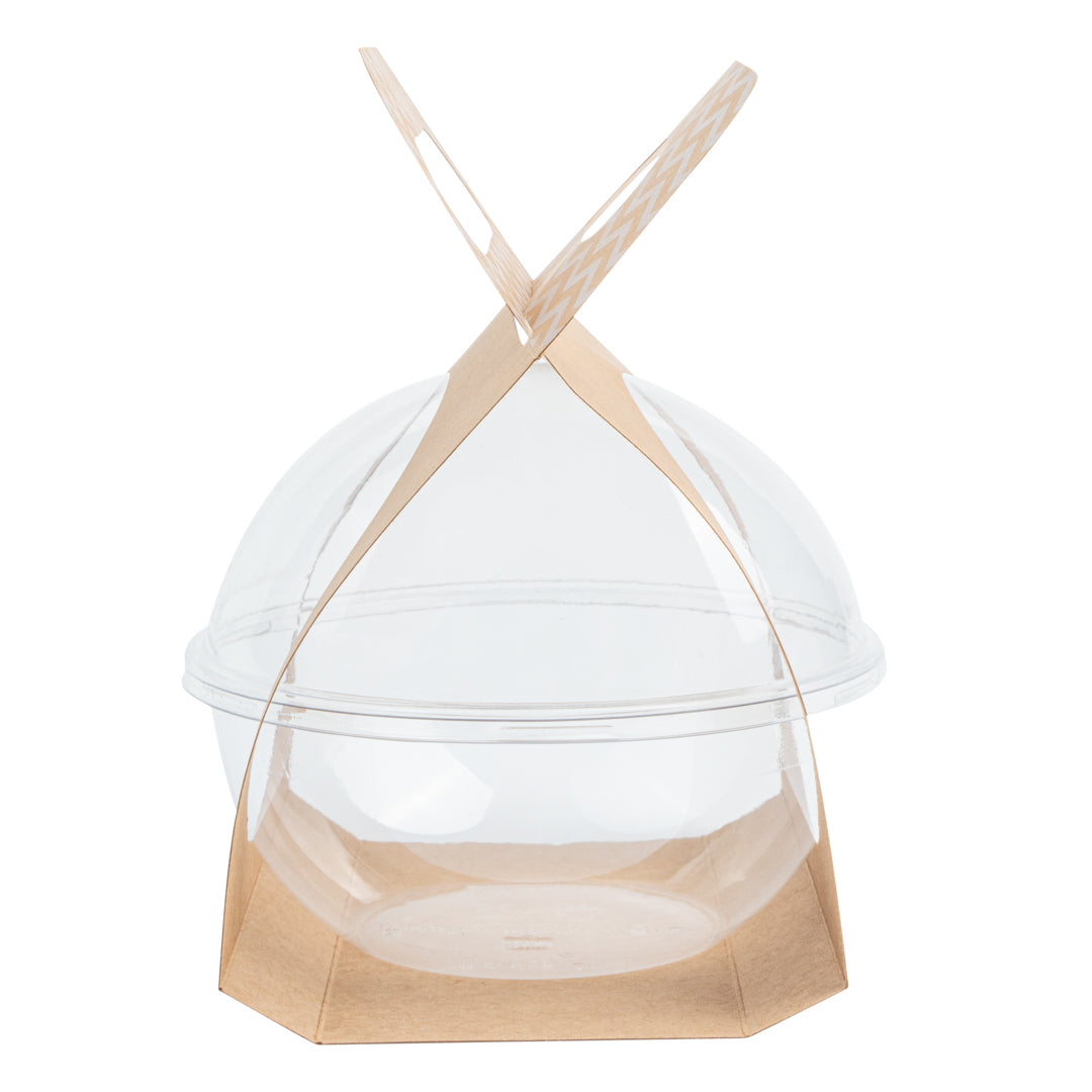 Thermo Tek Kraft Paper Sphere Salad Container Carrier - Fits 21 oz - 50 count box