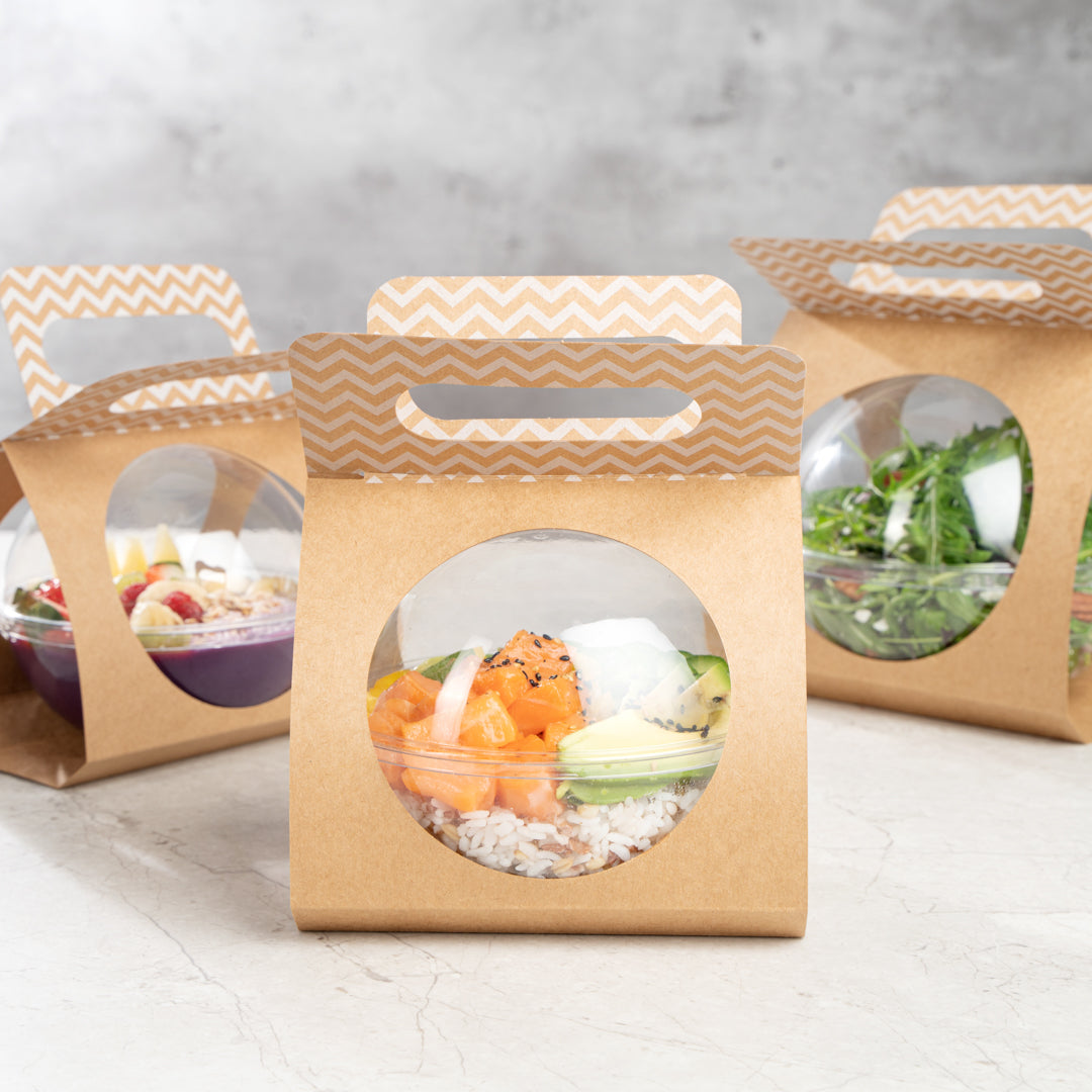 Thermo Tek Kraft Paper Sphere Salad Container Carrier - Fits 21 oz - 50 count box