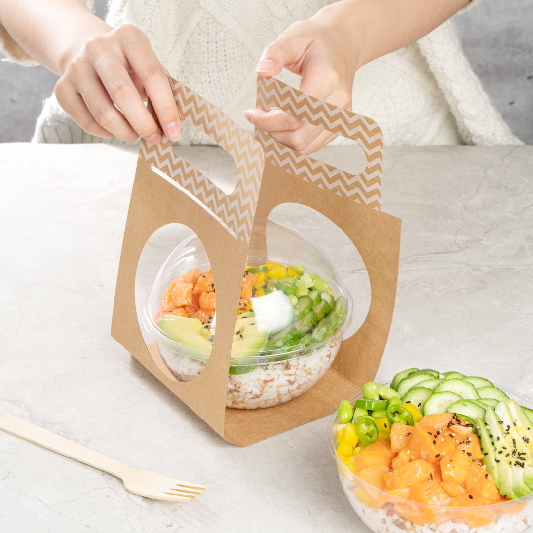 Thermo Tek Kraft Paper Sphere Salad Container Carrier - Fits 21 oz - 50 count box