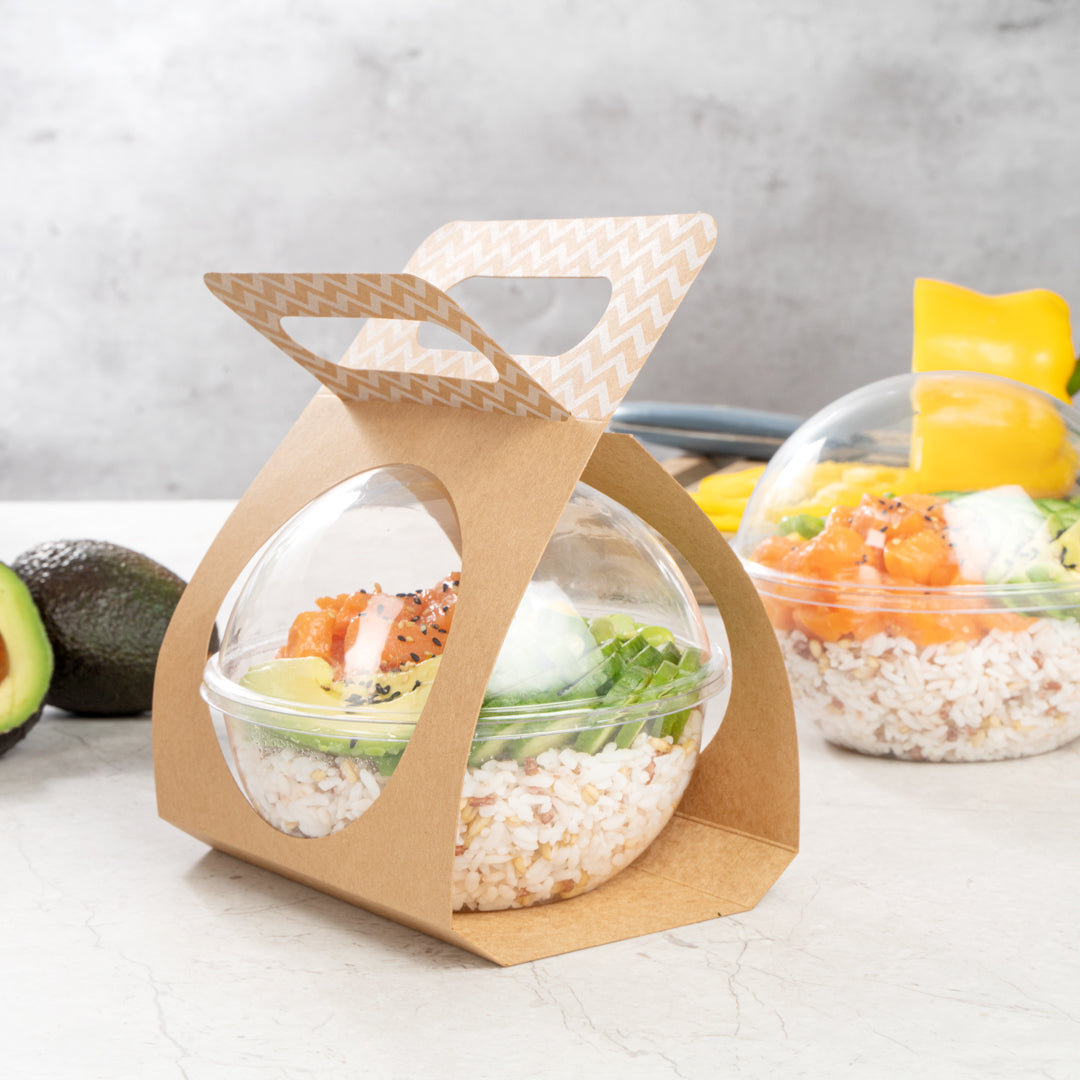 Thermo Tek Kraft Paper Sphere Salad Container Carrier - Fits 21 oz - 50 count box
