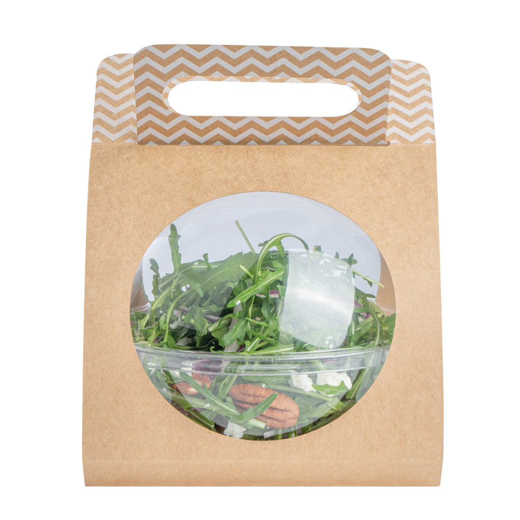 Thermo Tek Kraft Paper Sphere Salad Container Carrier - Fits 28 oz - 50 count box