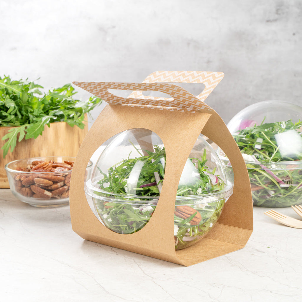 Thermo Tek Kraft Paper Sphere Salad Container Carrier - Fits 28 oz - 50 count box