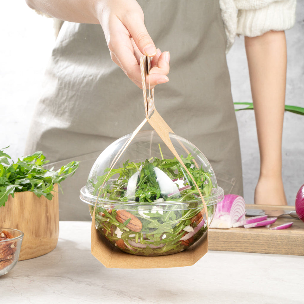 Thermo Tek Kraft Paper Sphere Salad Container Carrier - Fits 28 oz - 50 count box