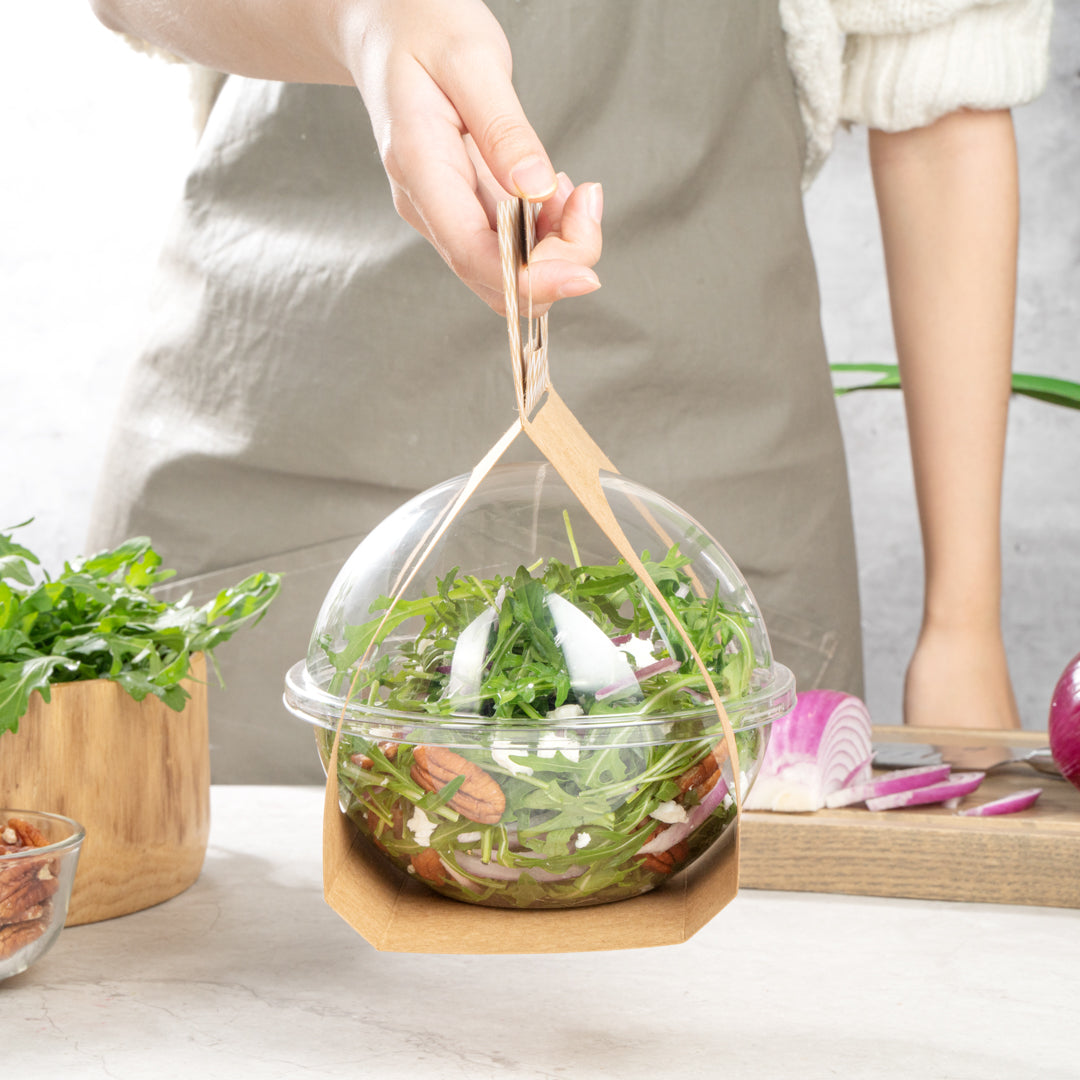 Thermo Tek Kraft Paper Sphere Salad Container Carrier - Fits 28 oz - 50 count box