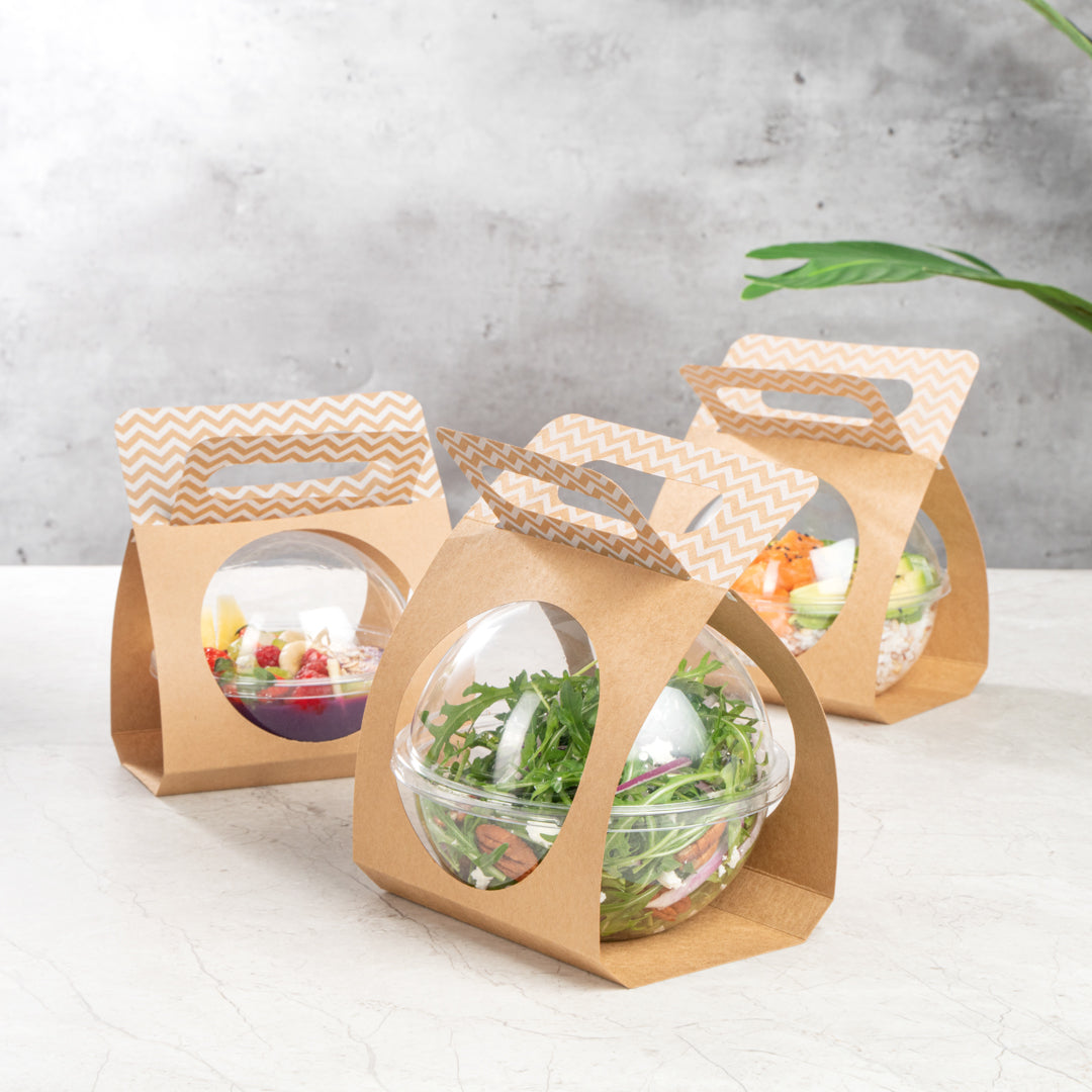 Thermo Tek Kraft Paper Sphere Salad Container Carrier - Fits 28 oz - 50 count box