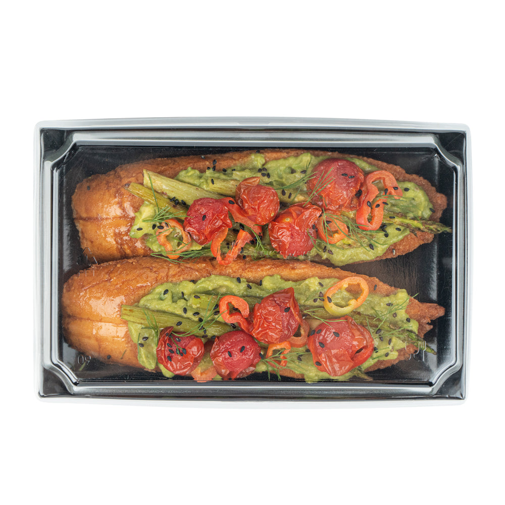 Matsuri Vision Rectangle Black Paper Medium Sushi Tray - 8" x 5" x 1 1/2" - 100 count box