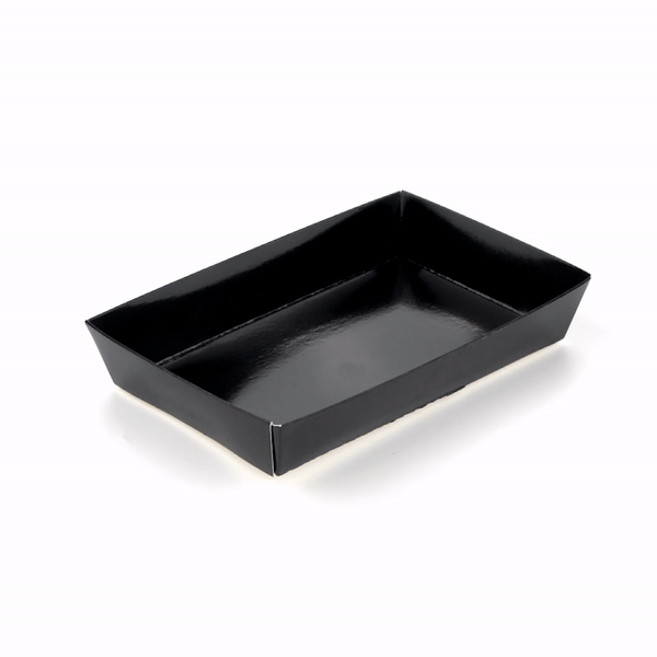 Matsuri Vision Rectangle Black Paper Medium Sushi Tray - 8" x 5" x 1 1/2" - 100 count box