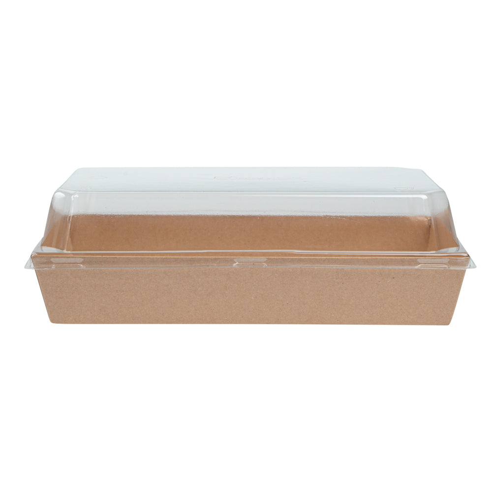 Matsuri Vision Rectangle Kraft Paper Medium Sushi Tray - 8" x 5" x 1 1/2" - 100 count box