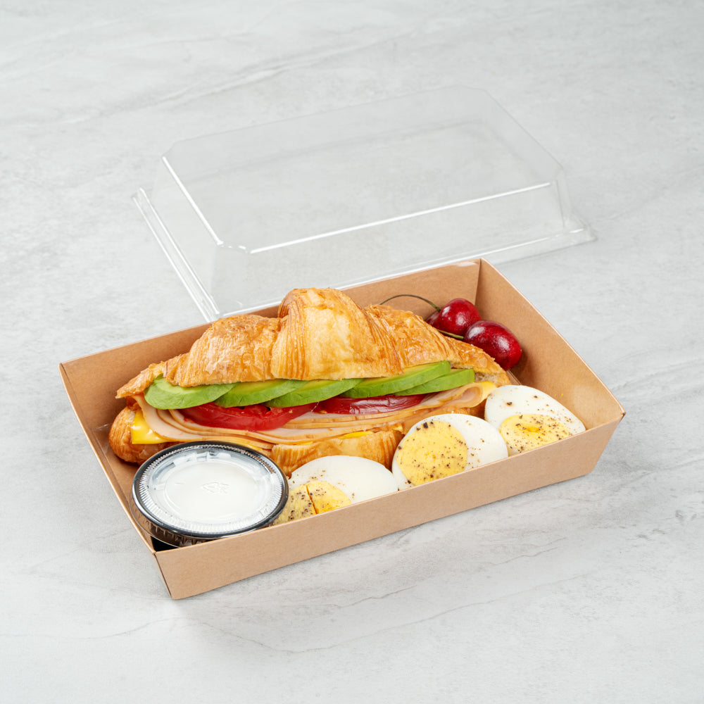 Matsuri Vision Rectangle Kraft Paper Medium Sushi Tray - 8" x 5" x 1 1/2" - 100 count box