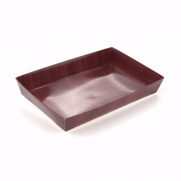 Matsuri Vision Rectangle Wood Grain Paper Large Sushi Tray - 9" x 6" x 1 1/2" - 100 count box
