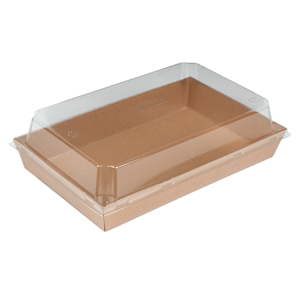 Matsuri Vision Rectangle Kraft Paper Large Sushi Tray - 9" x 6" x 1 1/2" - 100 count box