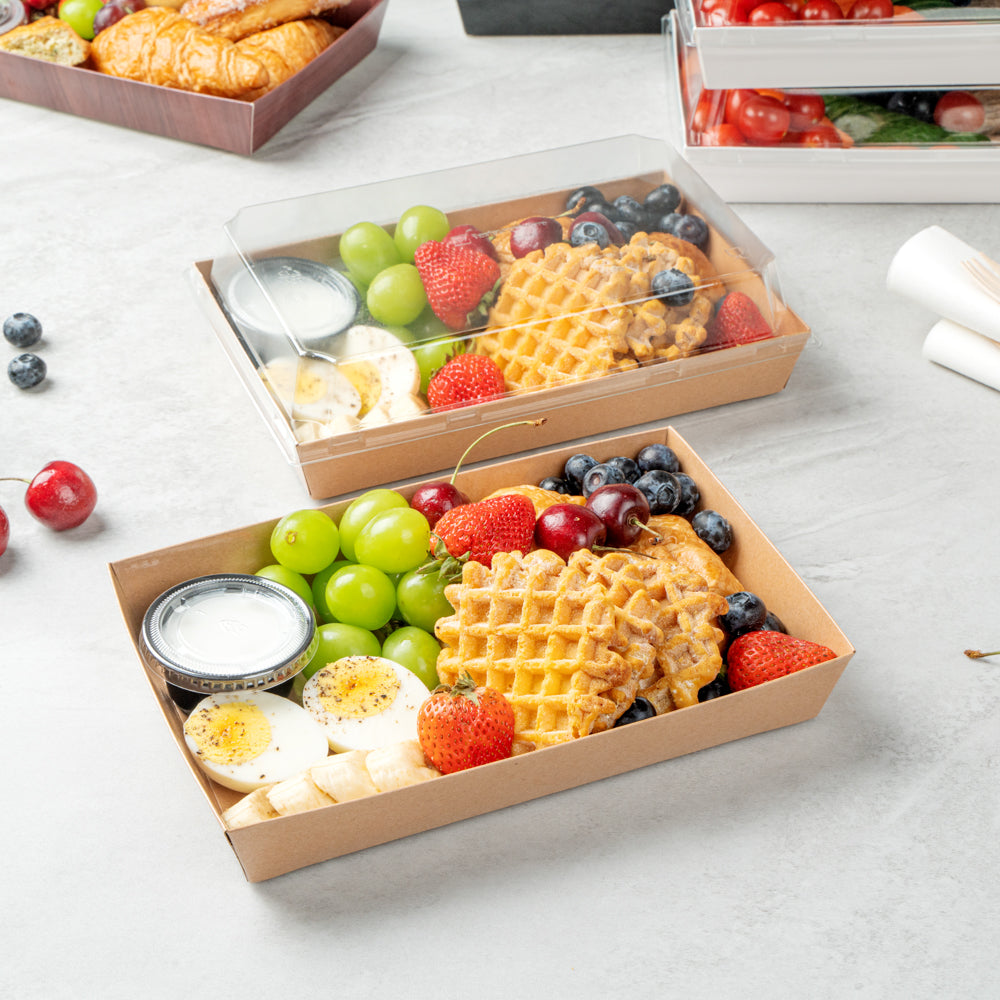 Matsuri Vision Rectangle Kraft Paper Large Sushi Tray - 9" x 6" x 1 1/2" - 100 count box