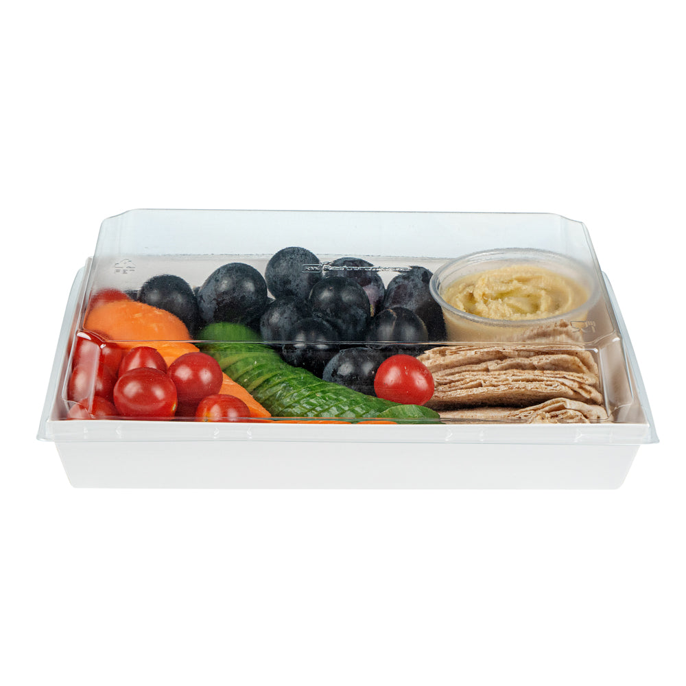 Matsuri Vision Rectangle White Paper Large Sushi Tray - 9" x 6" x 1 1/2" - 100 count box