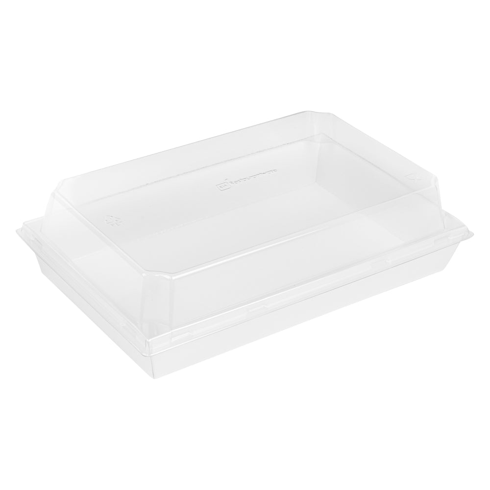 Matsuri Vision Rectangle White Paper Large Sushi Tray - 9" x 6" x 1 1/2" - 100 count box
