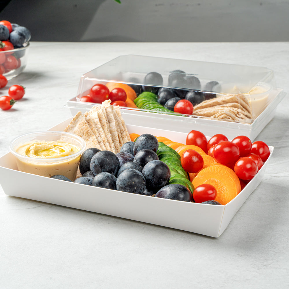 Matsuri Vision Rectangle White Paper Large Sushi Tray - 9" x 6" x 1 1/2" - 100 count box