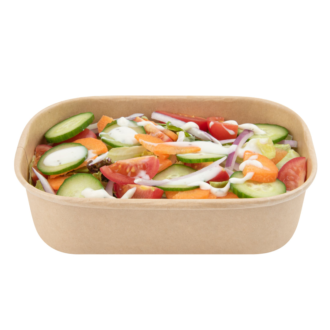 Bio Tek 17 oz Oval Kraft Paper Serving Container - 6 3/4" x 4 1/2" x 1 1/2" - 100 count box