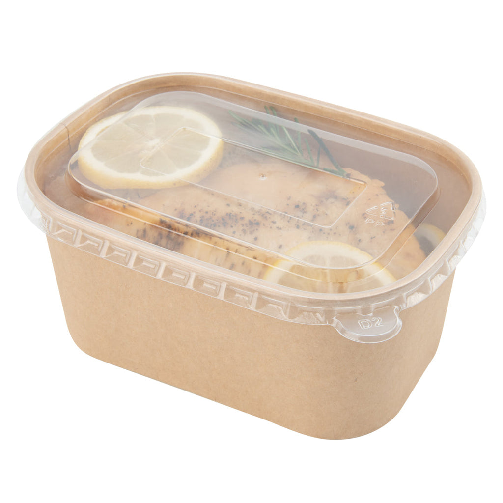 Bio Tek 34 oz Oval Kraft Paper Serving Container - 6 3/4" x 4 1/2" x 3" - 100 count box