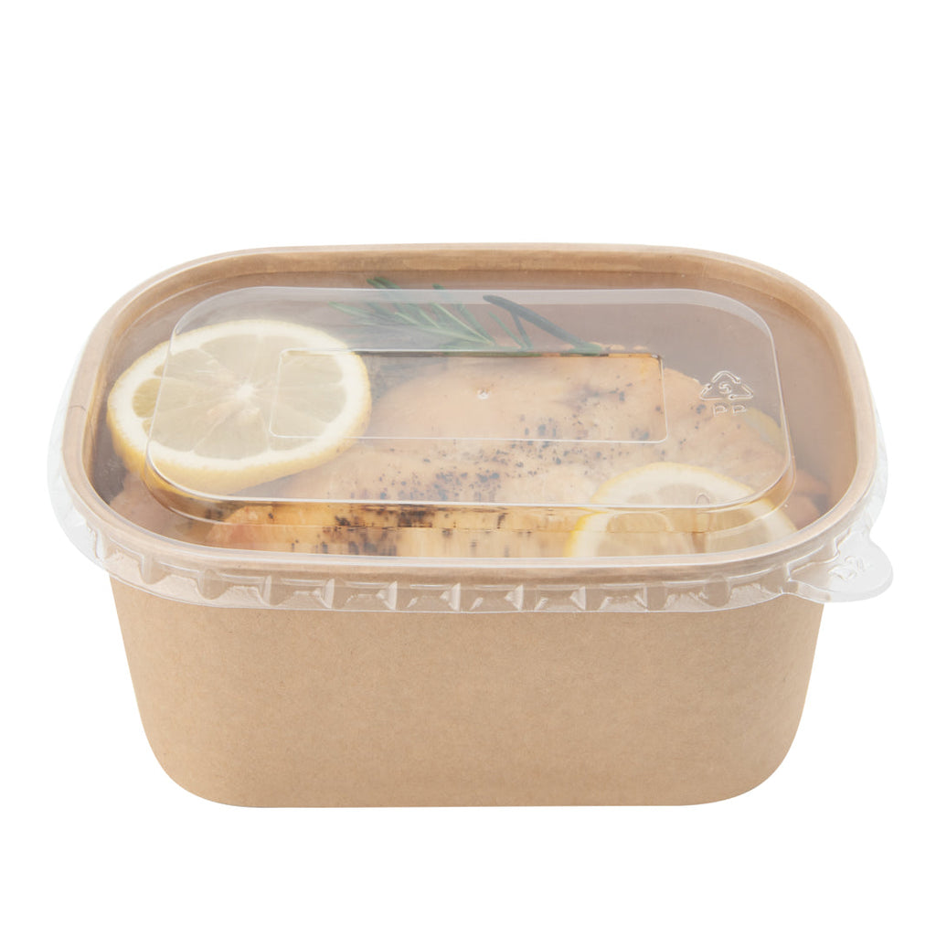 Bio Tek 34 oz Oval Kraft Paper Serving Container - 6 3/4" x 4 1/2" x 3" - 100 count box