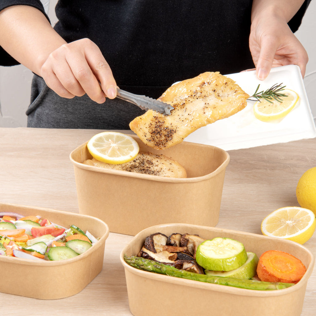 Bio Tek 34 oz Oval Kraft Paper Serving Container - 6 3/4" x 4 1/2" x 3" - 100 count box