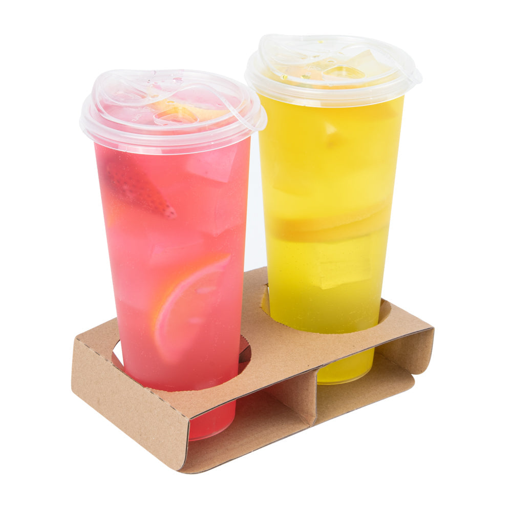 Saving Nature Kraft Paper Convertible Drink Carrier - Fits 2 or 4 Cups - 8 1/2" x 6 1/2" x 1 1/2" - 100 count box