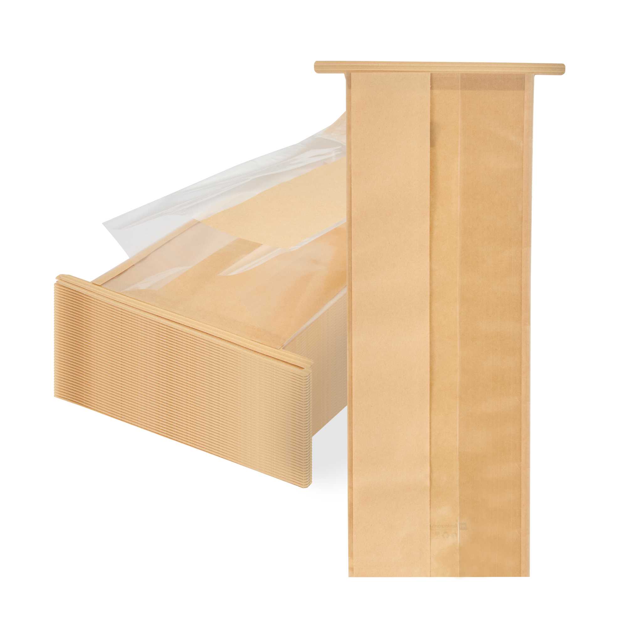 Bag Tek Kraft Paper Bakery Tin Tie Bag - with Window - 4 3/4" x 3 1/2" x 12 1/2" - 100 count box