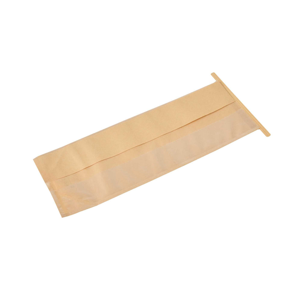Bag Tek Kraft Paper Bakery Tin Tie Bag - with Window - 4 3/4" x 3 1/2" x 12 1/2" - 100 count box