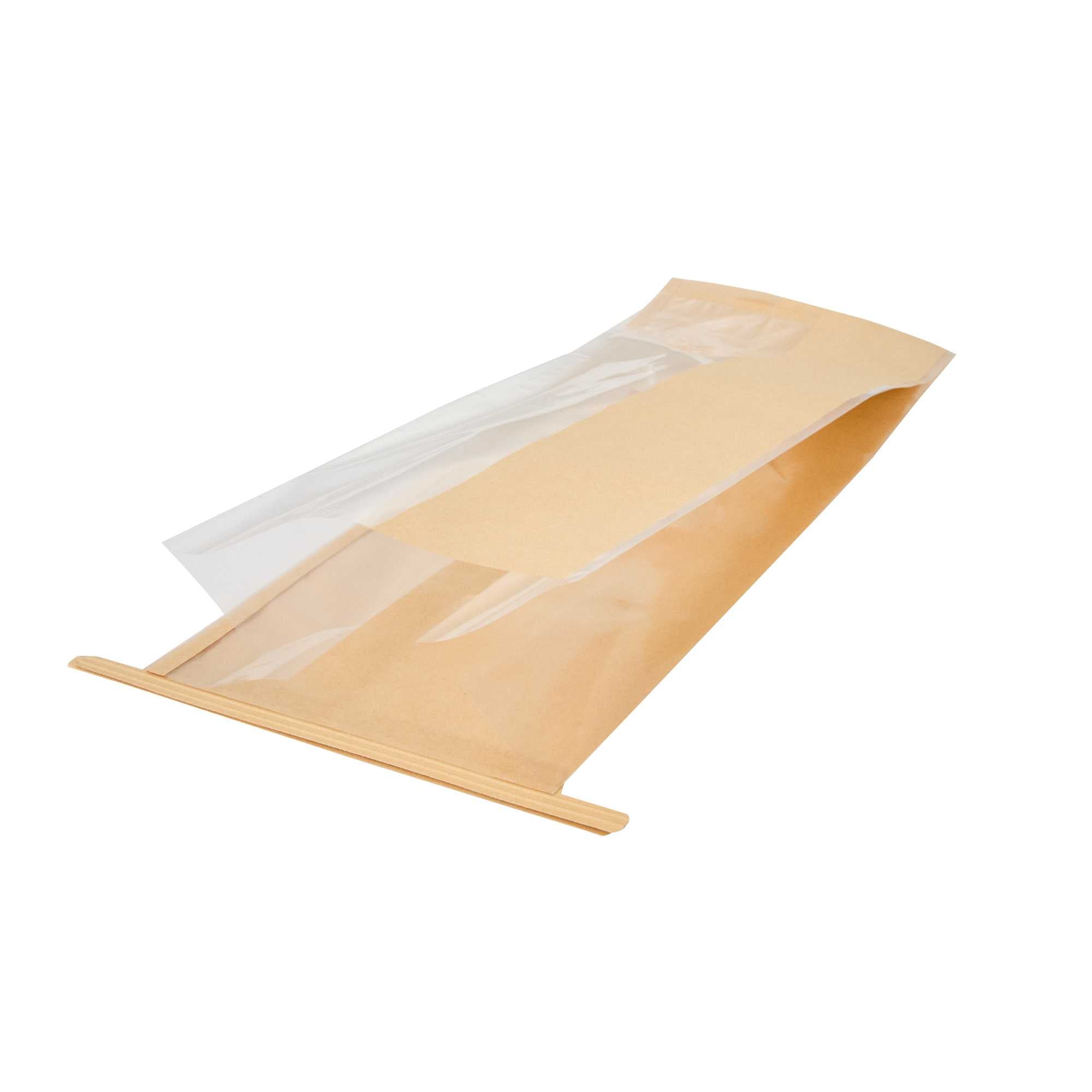 Bag Tek Kraft Paper Bakery Tin Tie Bag - with Window - 4 3/4" x 3 1/2" x 12 1/2" - 100 count box