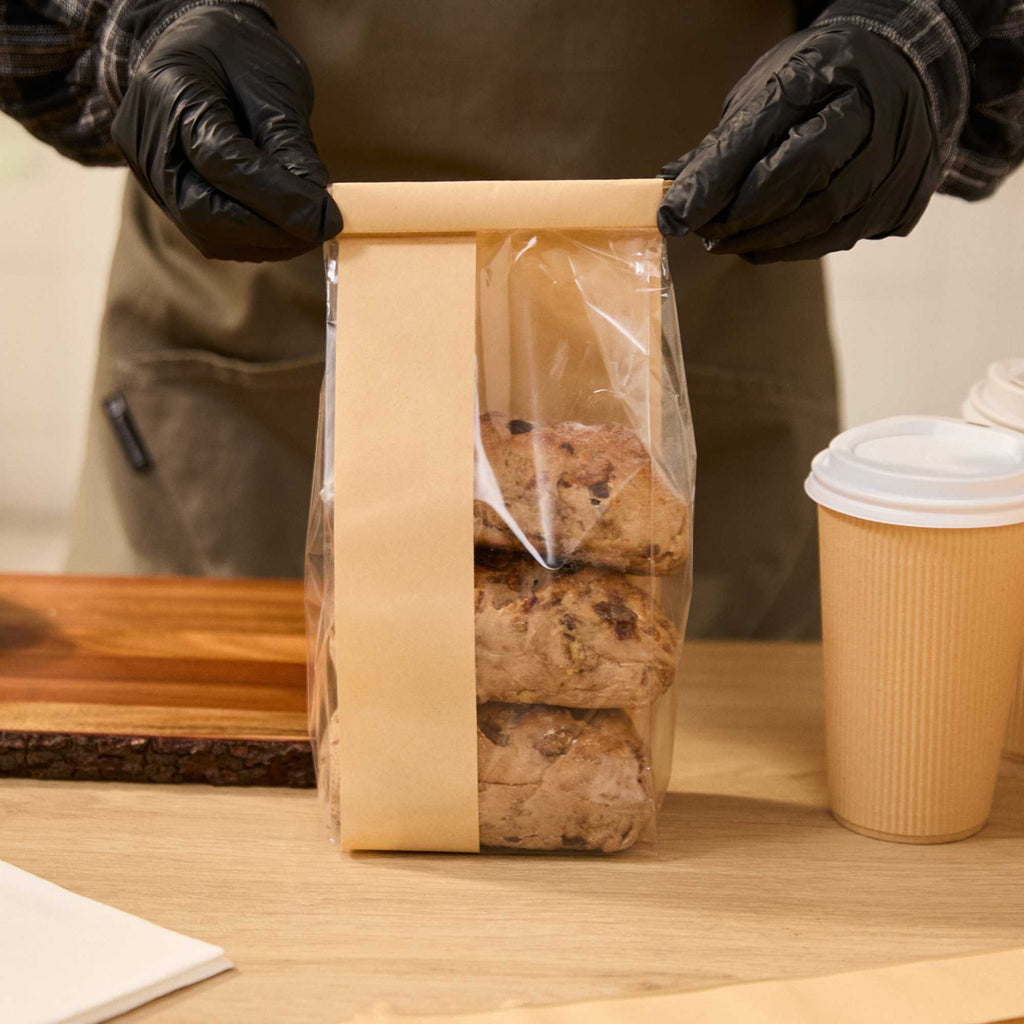 Bag Tek Kraft Paper Bakery Tin Tie Bag - with Window - 4 3/4" x 3 1/2" x 12 1/2" - 100 count box