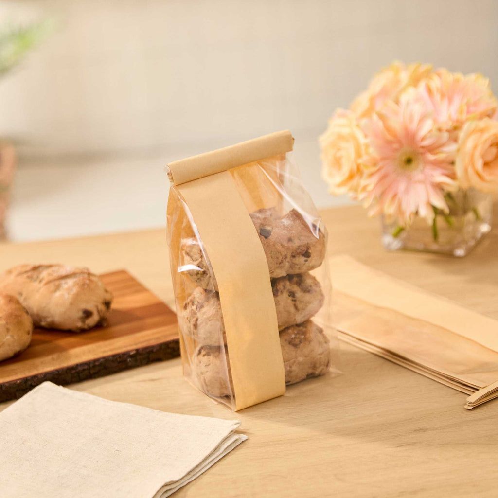 Bag Tek Kraft Paper Bakery Tin Tie Bag - with Window - 4 3/4" x 3 1/2" x 12 1/2" - 100 count box