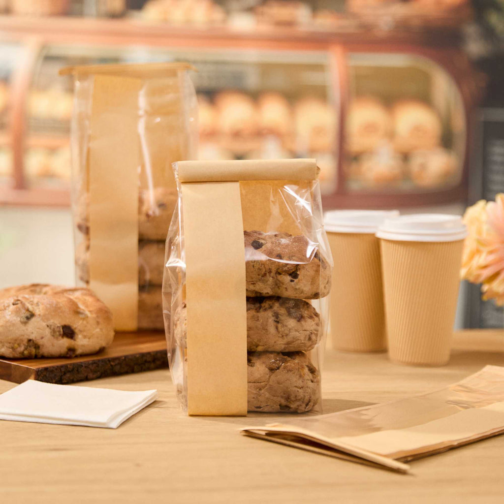 Bag Tek Kraft Paper Bakery Tin Tie Bag - with Window - 4 3/4" x 3 1/2" x 12 1/2" - 100 count box