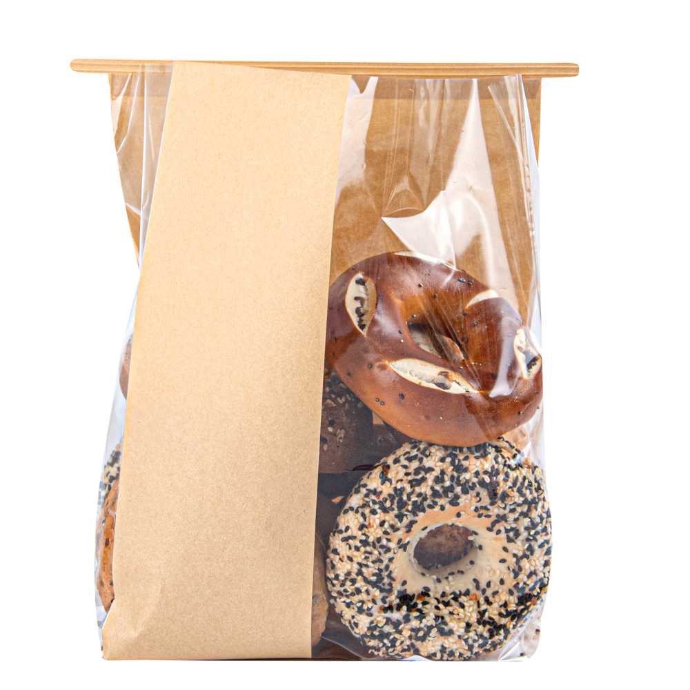 Bag Tek Kraft Paper Bakery Tin Tie Bag - with Window - 8 1/4" x 4" x 13 3/4" - 100 count box