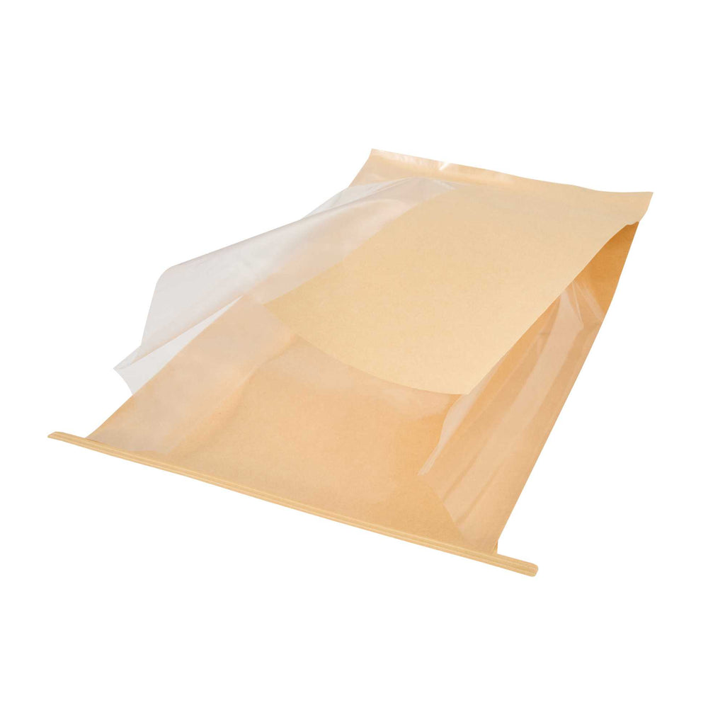 Bag Tek Kraft Paper Bakery Tin Tie Bag - with Window - 8 1/4" x 4" x 13 3/4" - 100 count box