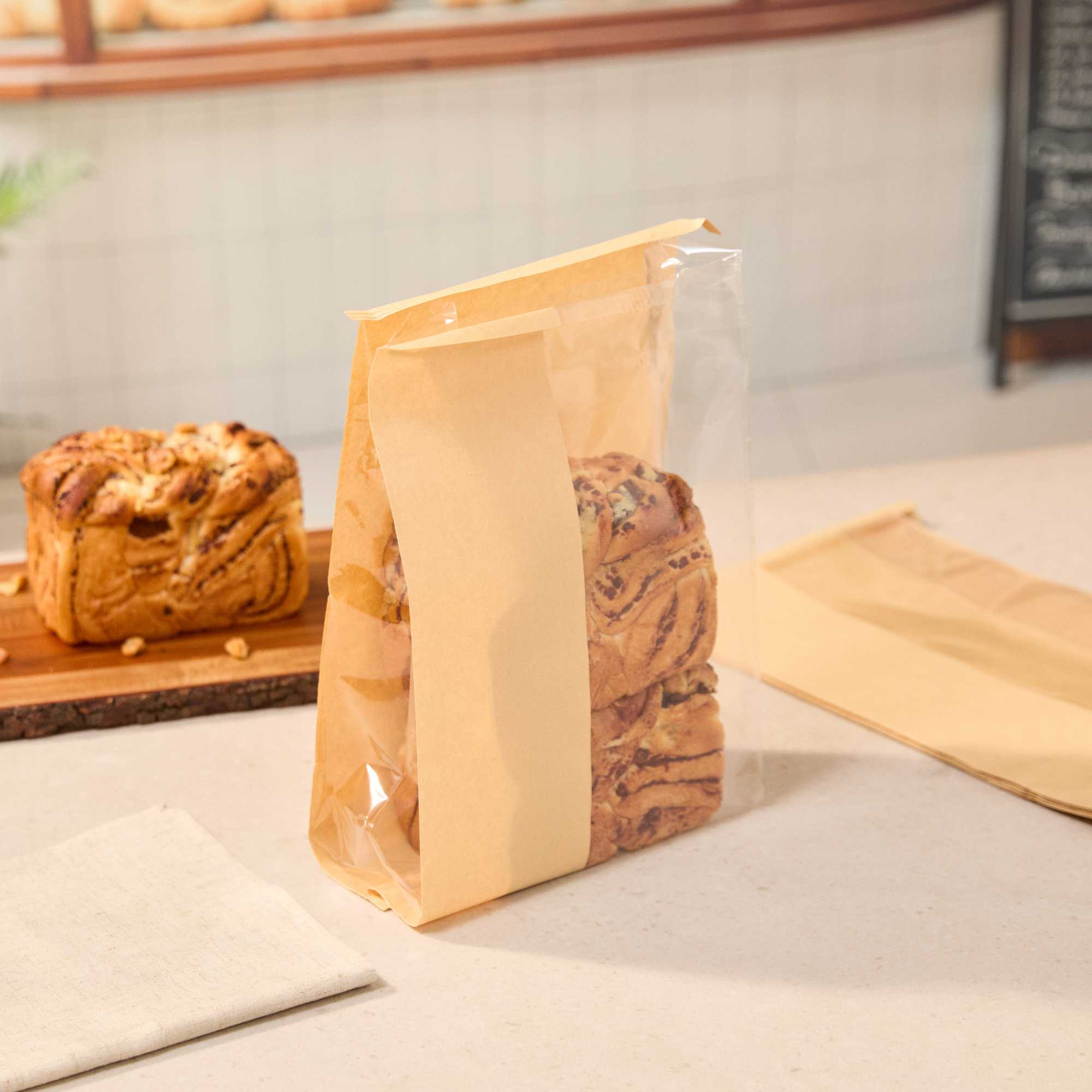 Bag Tek Kraft Paper Bakery Tin Tie Bag - with Window - 8 1/4" x 4" x 13 3/4" - 100 count box