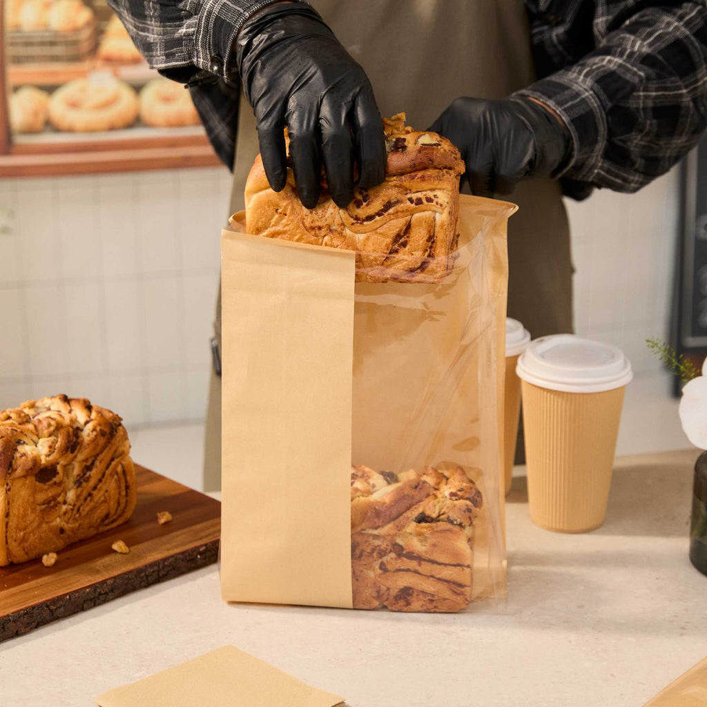 Bag Tek Kraft Paper Bakery Tin Tie Bag - with Window - 8 1/4" x 4" x 13 3/4" - 100 count box