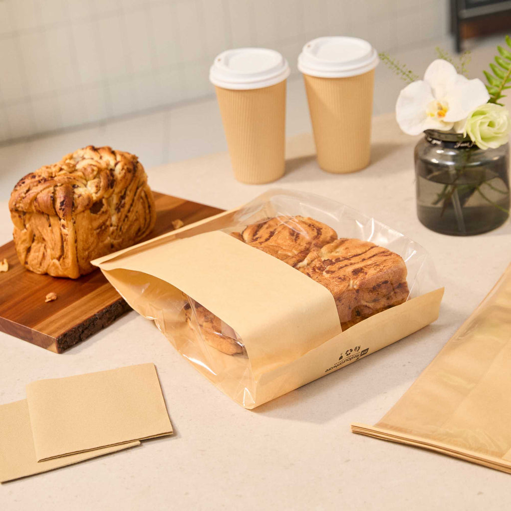 Bag Tek Kraft Paper Bakery Tin Tie Bag - with Window - 8 1/4" x 4" x 13 3/4" - 100 count box