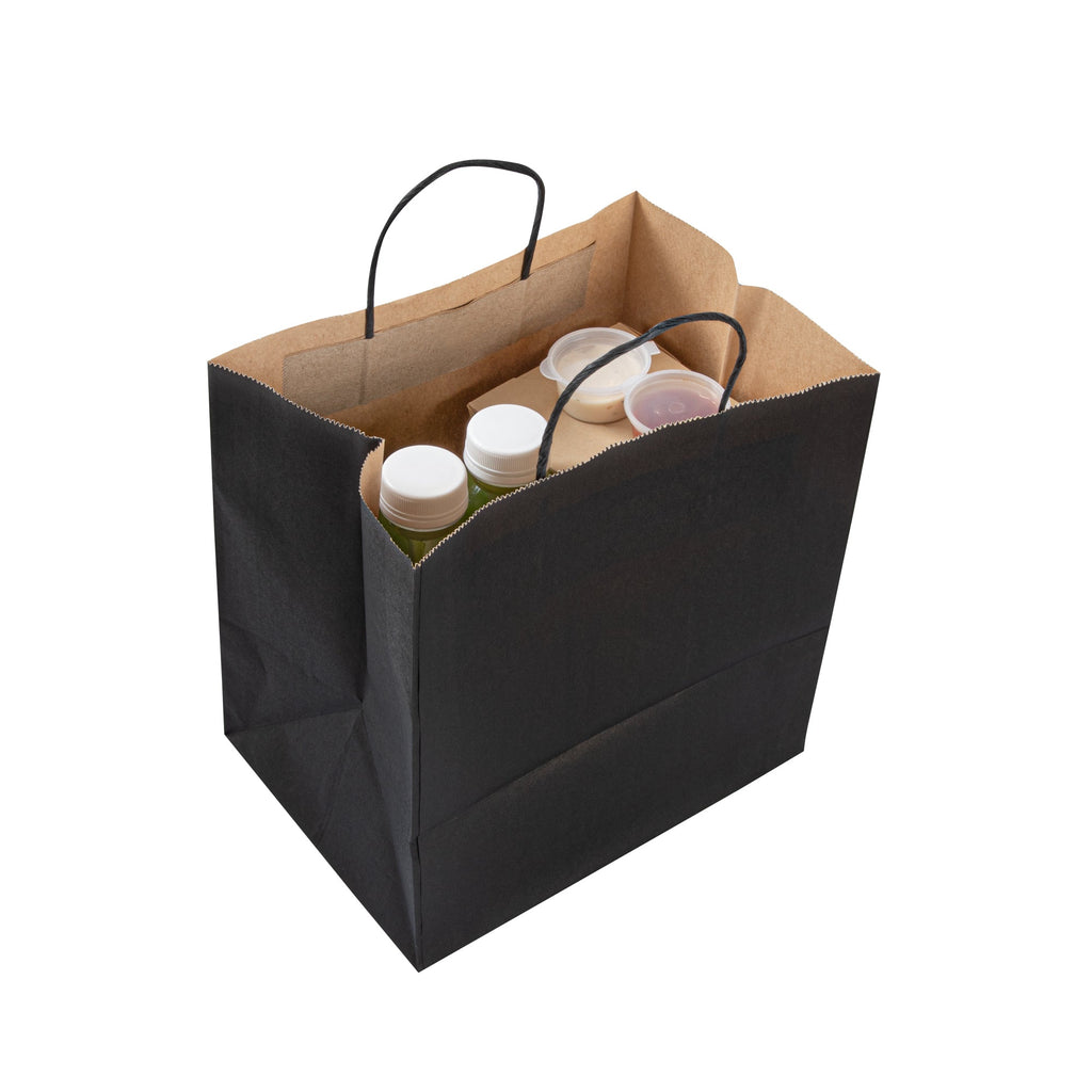 Saving Nature Black Paper Retail Bag - with Handles - 10 1/4" x 7 3/4" x 10 1/2" - 100 count box