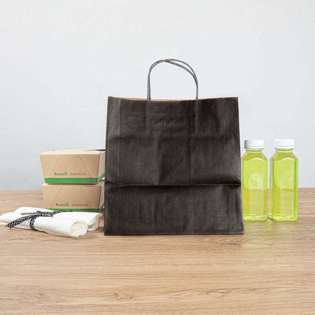 Saving Nature Black Paper Retail Bag - with Handles - 10 1/4" x 7 3/4" x 10 1/2" - 100 count box