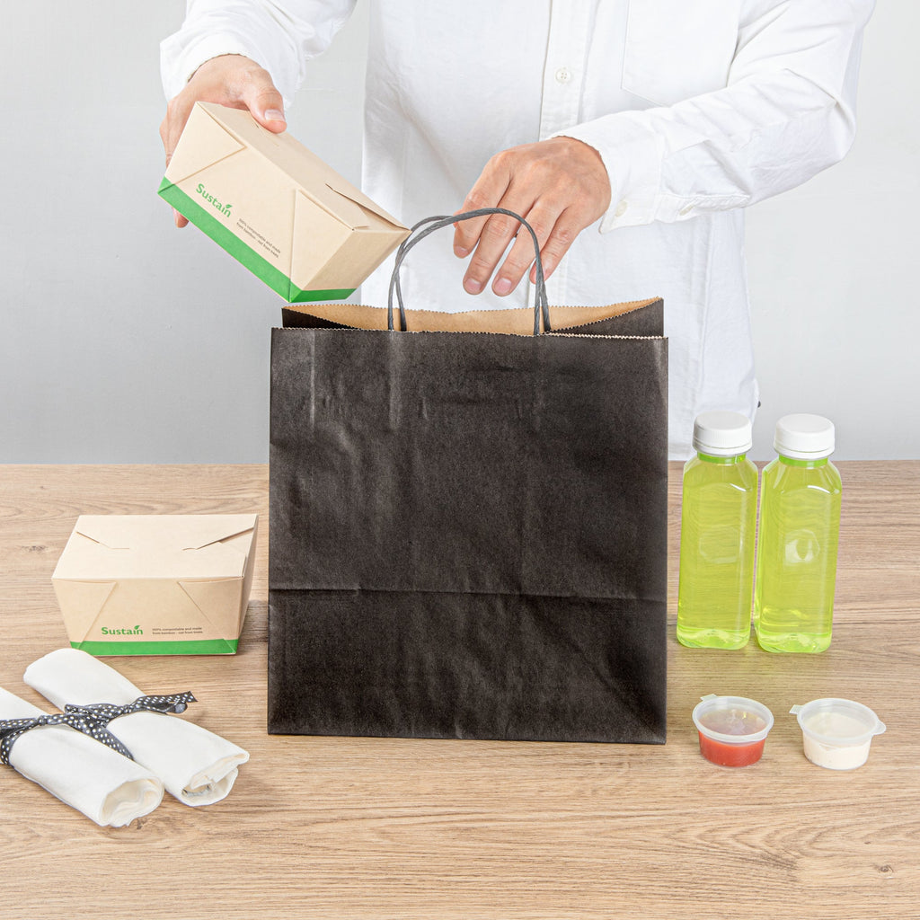 Saving Nature Black Paper Retail Bag - with Handles - 10 1/4" x 7 3/4" x 10 1/2" - 100 count box