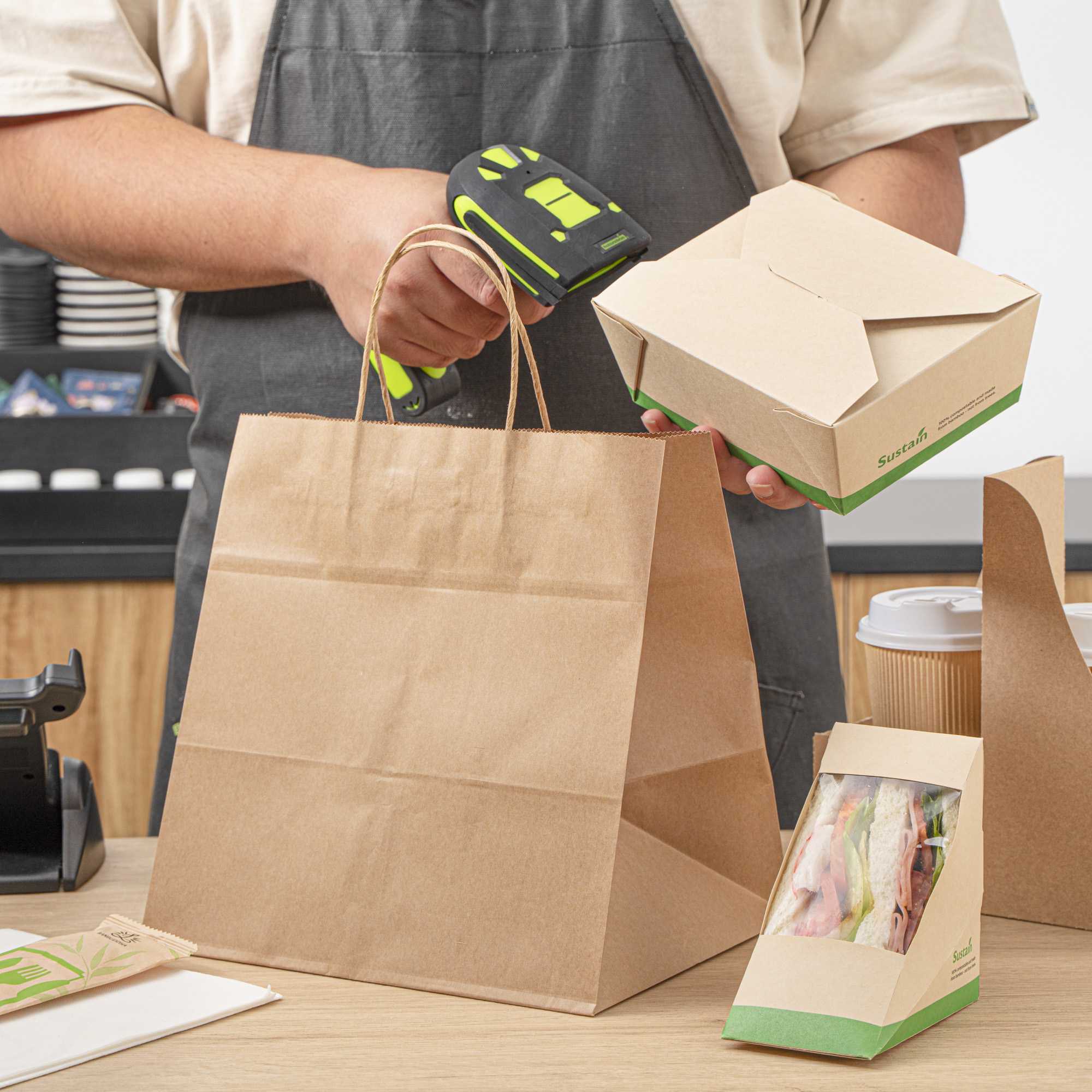 Saving Nature Kraft Paper Retail Bag - with Handles - 10 1/4" x 7 3/4" x 10 1/2" - 100 count box