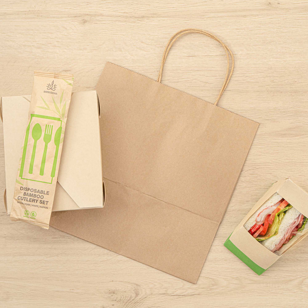 Saving Nature Kraft Paper Retail Bag - with Handles - 10 1/4" x 7 3/4" x 10 1/2" - 100 count box