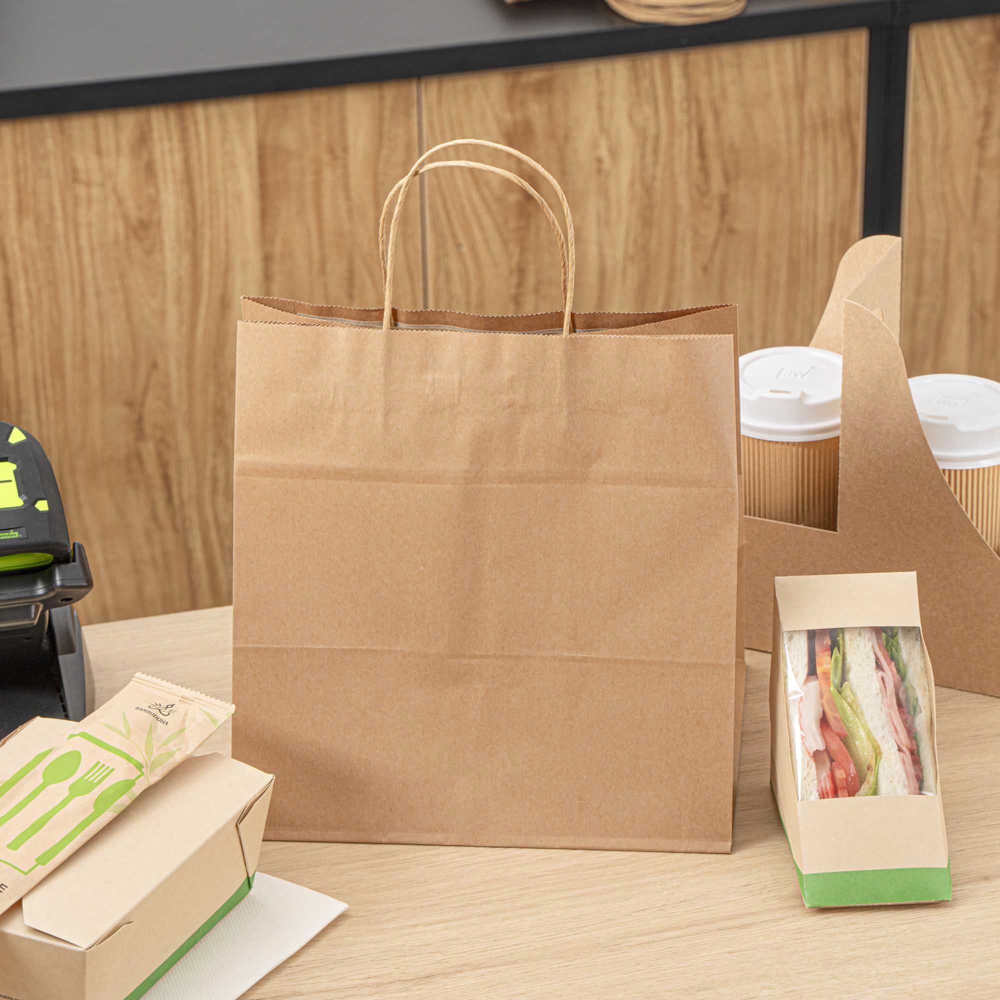 Saving Nature Kraft Paper Retail Bag - with Handles - 10 1/4" x 7 3/4" x 10 1/2" - 100 count box