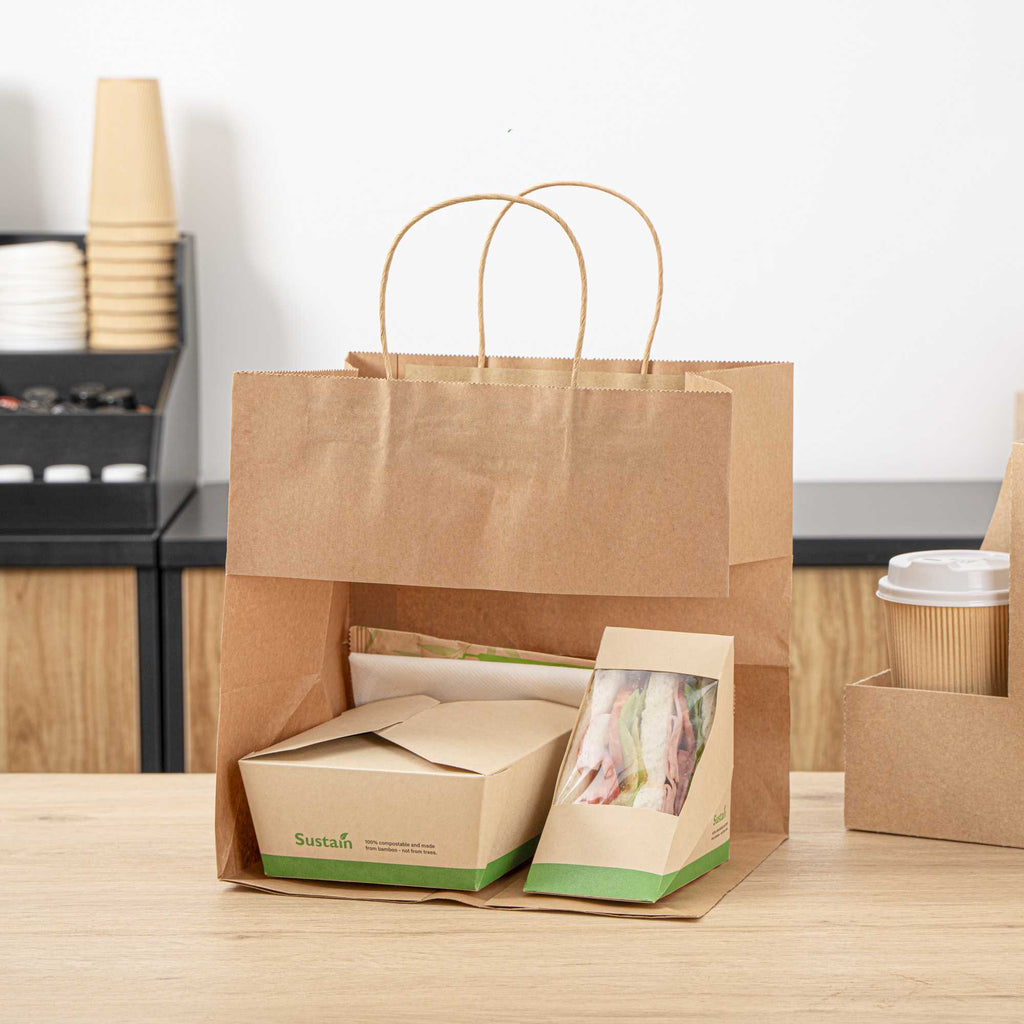 Saving Nature Kraft Paper Retail Bag - with Handles - 10 1/4" x 7 3/4" x 10 1/2" - 100 count box