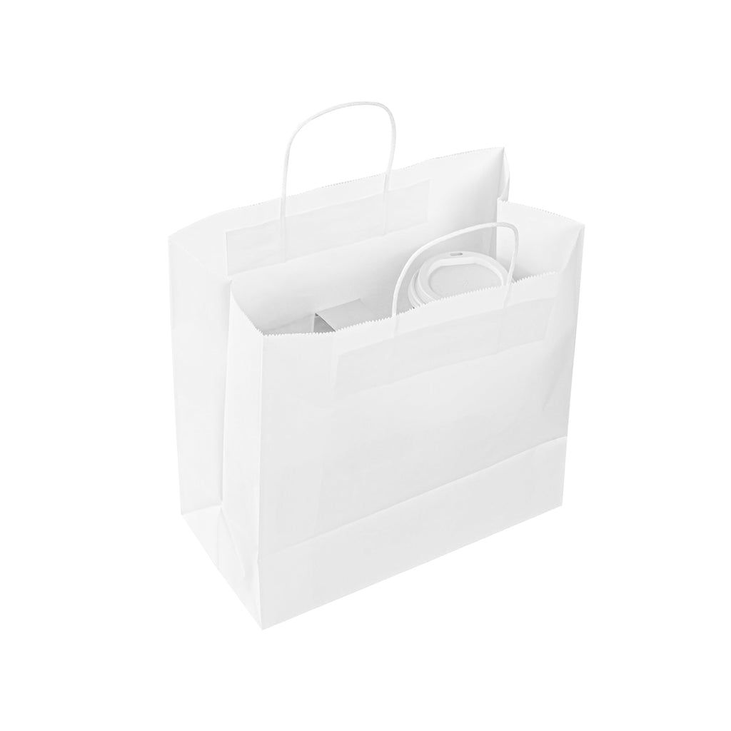 Saving Nature White Paper Retail Bag - with Handles - 10 1/4" x 7 3/4" x 10 1/2" - 100 count box