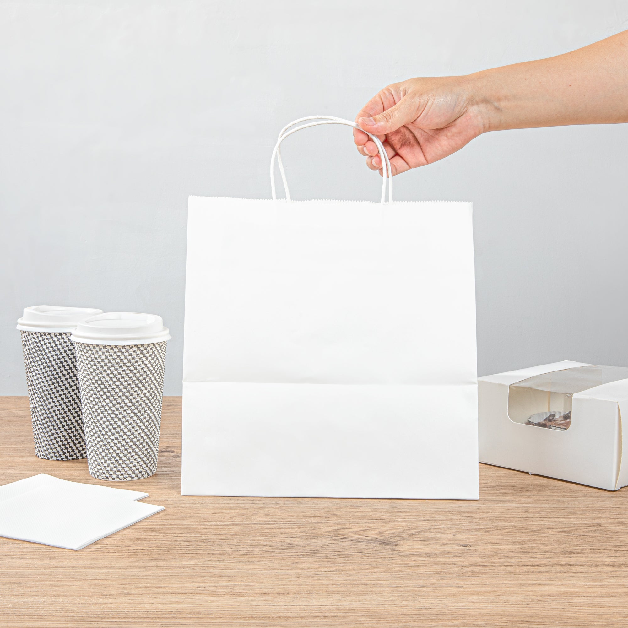 Saving Nature White Paper Retail Bag - with Handles - 10 1/4" x 7 3/4" x 10 1/2" - 100 count box