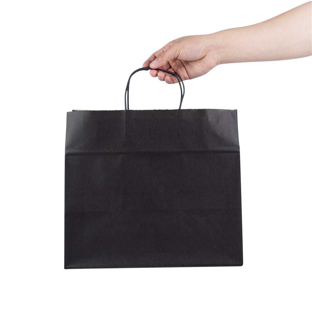 Saving Nature Black Paper Retail Bag - with Handles - 12 1/2" x 8 1/4" x 11 1/4" - 100 count box