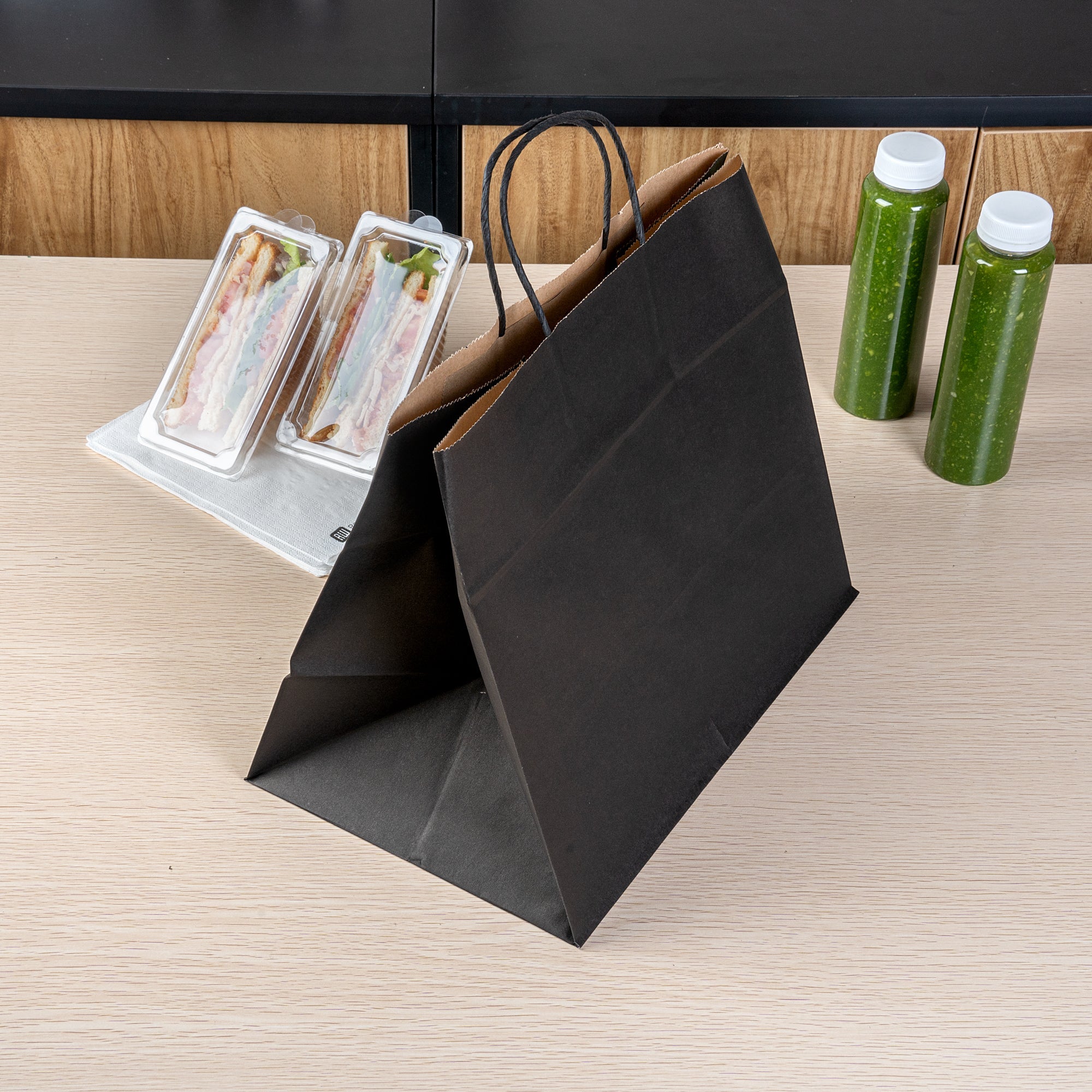 Saving Nature Black Paper Retail Bag - with Handles - 12 1/2" x 8 1/4" x 11 1/4" - 100 count box