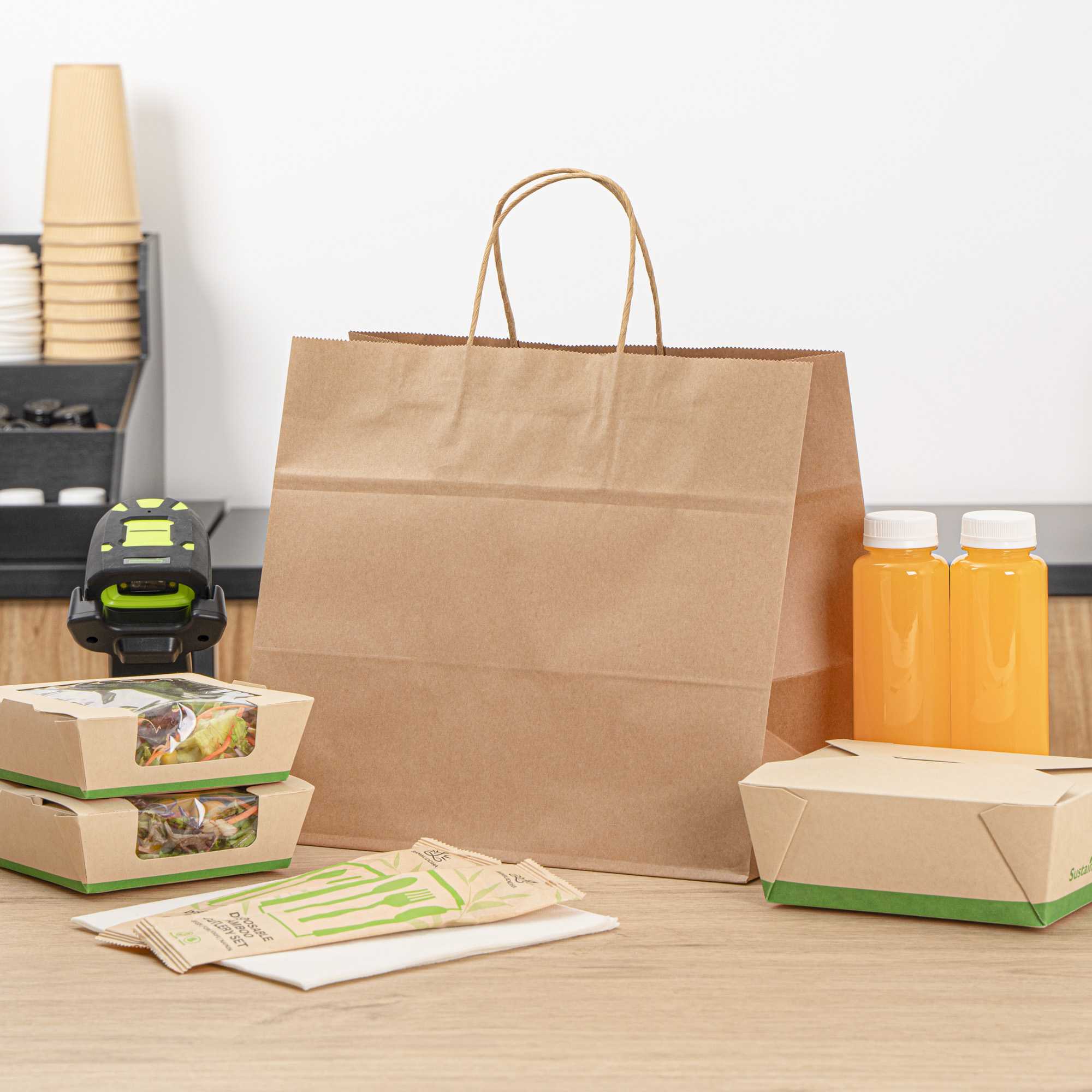 Saving Nature Kraft Paper Retail Bag - with Handles - 12 1/2" x 8 1/4" x 11 1/4" - 100 count box