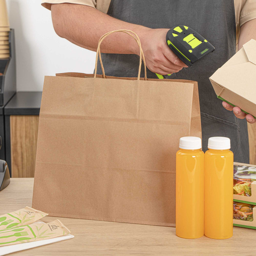 Saving Nature Kraft Paper Retail Bag - with Handles - 12 1/2" x 8 1/4" x 11 1/4" - 100 count box