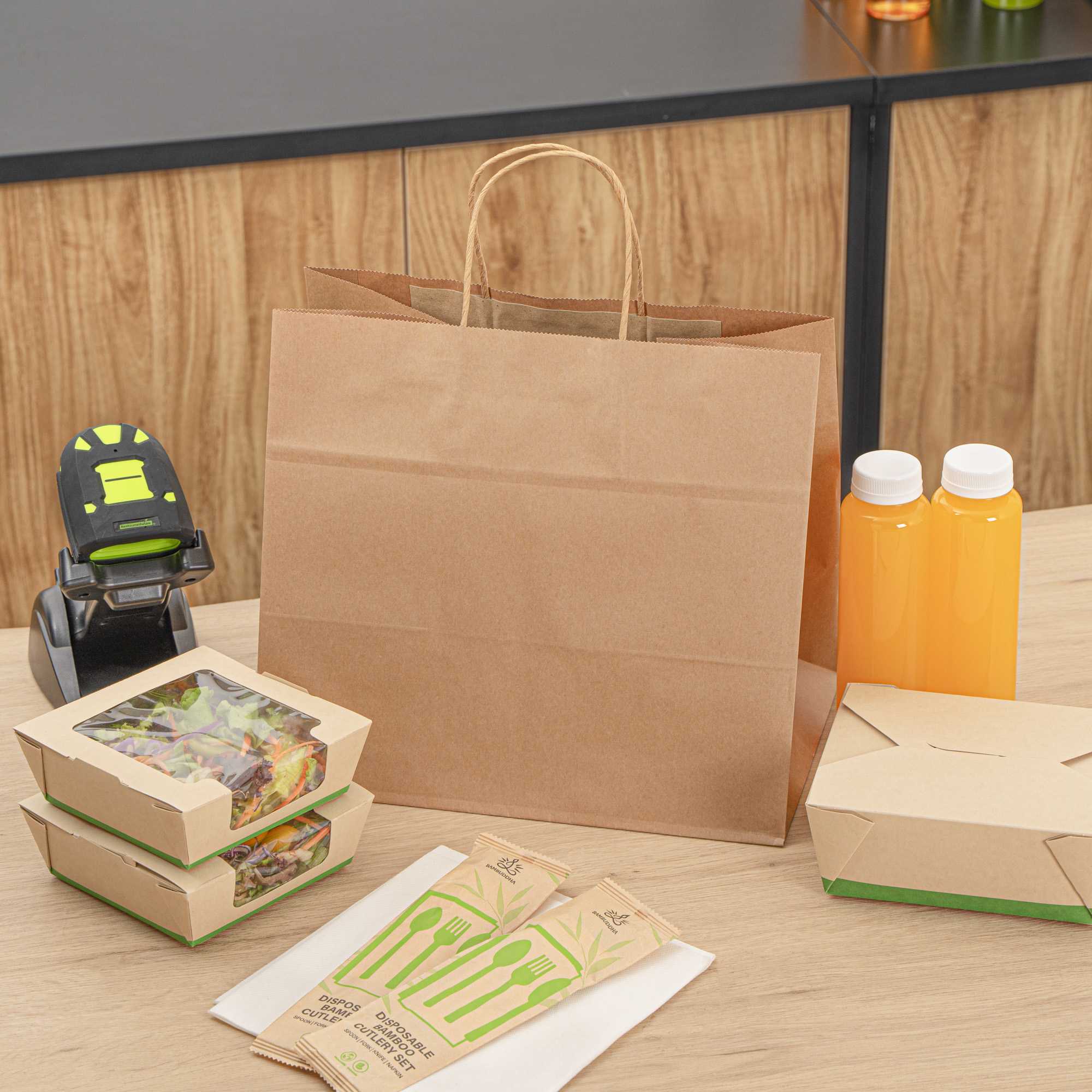Saving Nature Kraft Paper Retail Bag - with Handles - 12 1/2" x 8 1/4" x 11 1/4" - 100 count box